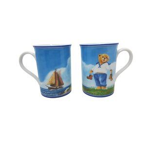 Vintage Set Of 2 Teddington Bear & Sailboat Design Mugs